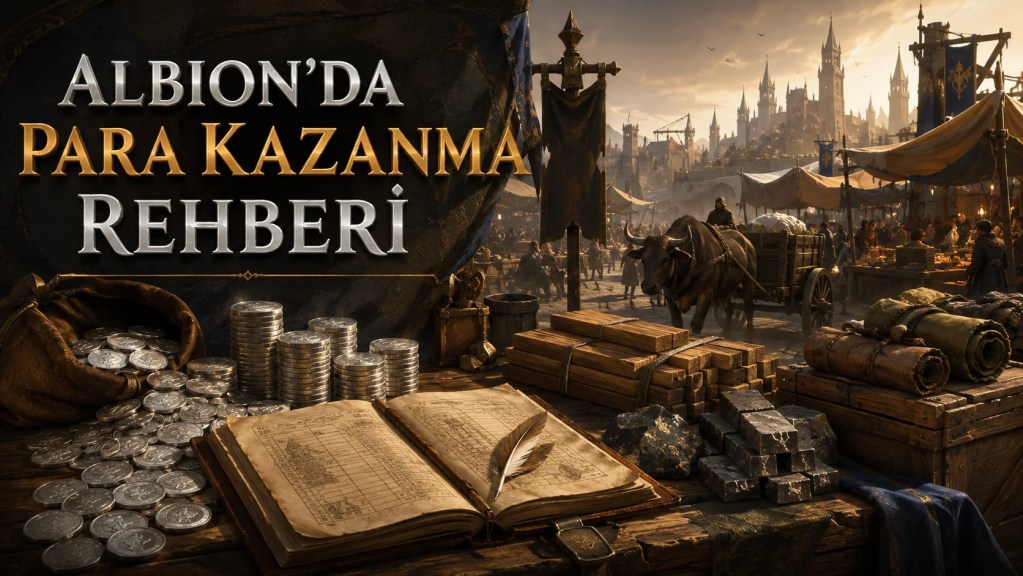 Albion Online market ticareti ve silver kazanma stratejilerini anlatan rehber görseli